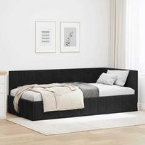 Lova Kampinė lovos konstrukcija Juoda 90 cm x 200 cm Aksomas