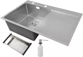 Nerūdijančio plieno plautuvė D7850H SATIN dešinė su sifonu