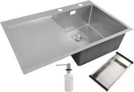 Nerūdijančio plieno plautuvė D6845H SATIN kairė su sifonu