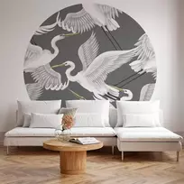 Apvalūs fototapetai - Pasteliniai paukščiai rožiniame fone