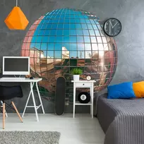 Apvalūs fototapetai - Platinos spalvos disko rutulys