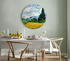 Apvalus paveikslas ant drobės - Vincent van Gogh Kviečių laukas su kiparisais
