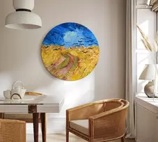 Apvalus paveikslas ant drobės - Vincent van Gogh Kviečių laukas su varnomis