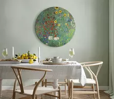 Apvalus paveikslas ant drobės - Gustav Klimt Sodo gėlės su saulėgrąžomis
