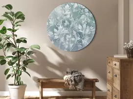 Apvalus paveikslas ant drobės - Augalinis ornamentas prislopinto turkio tonais