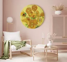Apvalus paveikslas ant drobės - Vincent van Gogh Natiurmortas su penkiolika saulėgrąžų