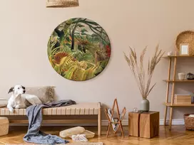Apvalus paveikslas ant drobės - Henri Rousseau Tigras tropinėje audroje