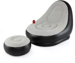 Pripučiama sofa su pufu pilka ir juoda