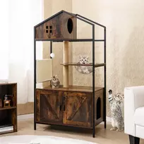 Kačių draskyklė su integruota kraiko dėže, ruda ir juoda, 150 cm