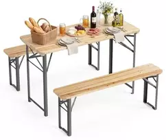 Pikniko stalo ir suolų rinkinys natūralus/juodas 3 vnt.