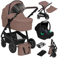 Vežimėlis 3in1 iki 22 kg, lopšys + sportinė dalis + kėdutė, pripučiami ratai, amortizacija, 360° ratai, XXL gaubtas – Lionelo Bianka Beige Taupe