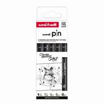 Uni-ball Pin200 Tattooart rinkinys, 5 vnt., juodas
