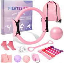 Pilates žiedas ir kamuolys, 5 juostos, masažo rutuliukai, 14 vnt.