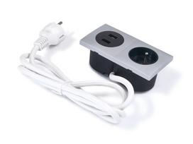 Įleidžiamas baldinis elektros lizdas su 2 Usb, juodas