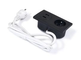Įleidžiamas baldinio tipo dvigubas elektros lizdas su 2 Usb, juodas