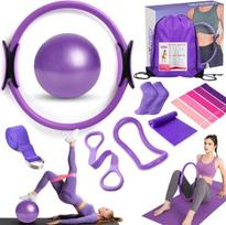Pilates žiedas, 13 colių, su kamuoliu ir juostomis, 15 vnt