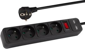 Prailginimo laidas su 4 lizdais ir 2 Usb, 1.5m, jungikliu