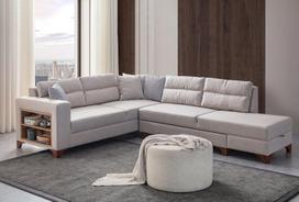 Kampinė sofa-lova Tloft Left, kreminės spalvos