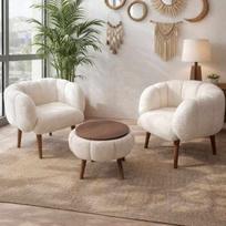 3-jų dalių fotelių ir kavos staliuko komplektas Lotus Wellsoft, baltas