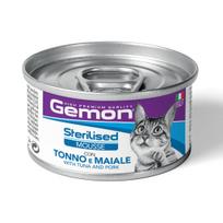 GEMON Wet Cat Mousse Sterilised Konservuotas maistas sterilizuotoms suaugusioms katėms (su tunais ir kiauliena) 85g