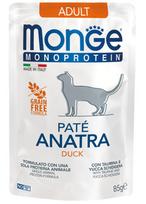 Monge Monoprotein Adult Konservuotas vieno baltymo maistas suaugusioms katėms (paštetas) (antiena) 85 g