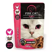 FINE CAT konservas sterilizuotoms katėms su vištiena 100g 22vnt