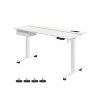 Reguliuojamo aukščio elektrinis rašomasis stalas 60 x 140 cm su lizdais ir USB jungtimis, baltos spalvos