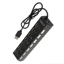 7 prievadai LED USB 2.0 adapterio šakotuvas Maitinimo įjungimo / išjungimo jungiklis nešiojamam kompiuteriui BK