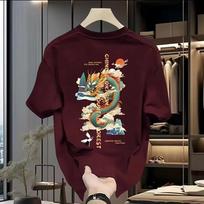 „Harajuku Dragon“ juokingo rašto marškinėliai Vyriški vintažiniai laisvi medvilniniai viršutiniai drabužiai Vasariniai drabužiai Dideli sportiniai marškinėliai 5XL 95-102.5kg balta
