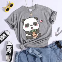 Kawaii Panda And Its Favorite Bubble Tea Female T-Shirt Street Personality Crop Top Summer Casual Tees Shirts Cool Sport Tshirts S juoda