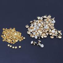100pcs10mm Metal Rhinestones Rivets Studs Spikes Decoration (Gold edge  + white Crystal)
