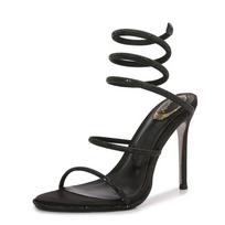 Fashion Summer Street Style CRYSTAL Ankle Strap Women Sexy Sandals Thin High Heels Open Toe Party Banquet Prom Shoes 34 juoda
