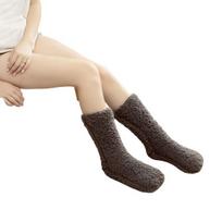 Šiltos Pūkuotos Kojinės Žieminės Sutirštintos Pūkuotos Kojinės su Elastingais Rankogaliais Vienspalvės Jaukios Miego Kojinės Namų Poilsiui Miegui