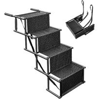 4 Steps Dog Stair Portable Folding Dog Ramps for Car SUV Truck Anti-slip Durable Die-cast Metal Pet Ramp Steps Ladder with Strap 4steps