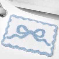 Pink Blue Bow Bathroom Rugs Coquette Aesthetic Bow Decor Cute Bath Mat Preppy Scalloped Rug for Bedroom Kitchen Bathroom Floor 40-60cm mėlyna