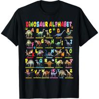 Dinozaurų tipai Abėcėlė A-Z ABC Dino Berniukai Vaikai Mergaitės Marškinėliai S juoda