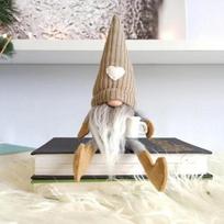 Handmade Faceless Elf Doll with Cross-Stitch Legs - Christmas Coffee Decor