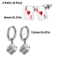 Minimalist Small Dice and Poker Stud Earring Set for Women Vintage Casino Party Drop Piercing Jewelry Fashion Trend Gift New In