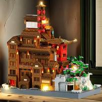 3687-Piece Hongyao Cave Building Block Set - Mixed Colors, Enhances Creativity and Concentration, Features Traditional East Asian Architecture