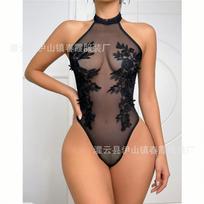 European and American sexy perspective spice girl sex onesie water-soluble flower neck slim fit pure desire temptation underwear S juoda