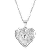 Heart Shaped Pendant Clavicle Chain Photo Locket Necklace Letter Charm Titanium Steel Jewelry for Special Occasion
