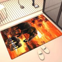 Elephant Family Sunset Safari Print Crystal Velvet Rug African Wildlife Scene Living Room Floor Mat Nature Decor Soft Carpet 50x 80cm