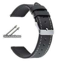 Waterproof Sailcloth Watch Band 20mm 22mm Quick Release Strap for Men Women Nylon Sports Wrist Bracelet with Polished Pin Buckle 20mm juoda balta spalva