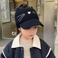Solid Color Autumn Winter Hat Keep Warm Lovely Animal Cat Ear Protection Hat Elastic Knitted Empty Top Baseball Cap Children juoda