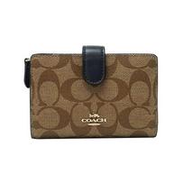 Coach Corner Zip Logo Double Fold PVC And Leather Wallet Women wallet Khaki 23553-IMDT3 Khaki