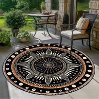 African Geometric Round Rug, Durable Polyester, Fade-Resistant & Washable, Mystical Ethnic Design, for Bedroom/Living Room 60cmx60cm