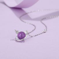Tichia Original Amethyst Planet Necklace - Women's Dreamy S925 Sterling Silver Clavicle Chain 925 Silver