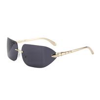 Retro Arc Curve Frameless Sunglasses With Uv Protection For Outdoor Sport And Party Use GoldFrameGrayLens