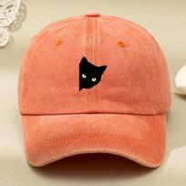 Cartoon half body black cat print washed retro baseball cap suitable for Unisex and Womenadjustable for outdoor sports and leisure Adjustable