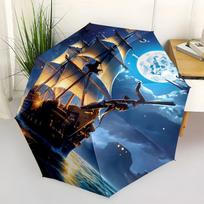 Pirate Ship Adventure: Moonlit Sailing Fantasy PosterUmbrella with Cute Design,Portable 3-Fold Compact Umbrella for Men&Women,Valentine's Da